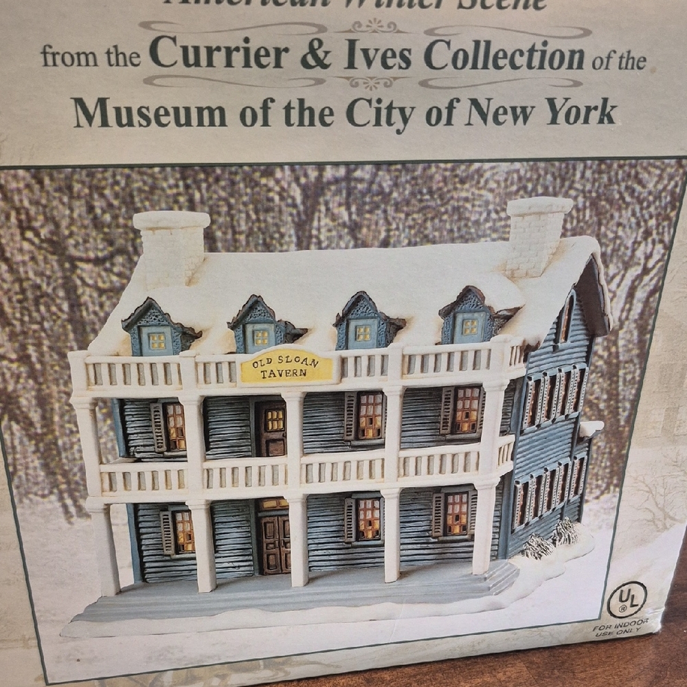 Old Slogan Tavern Lighted Winter Village Building - Blue & White